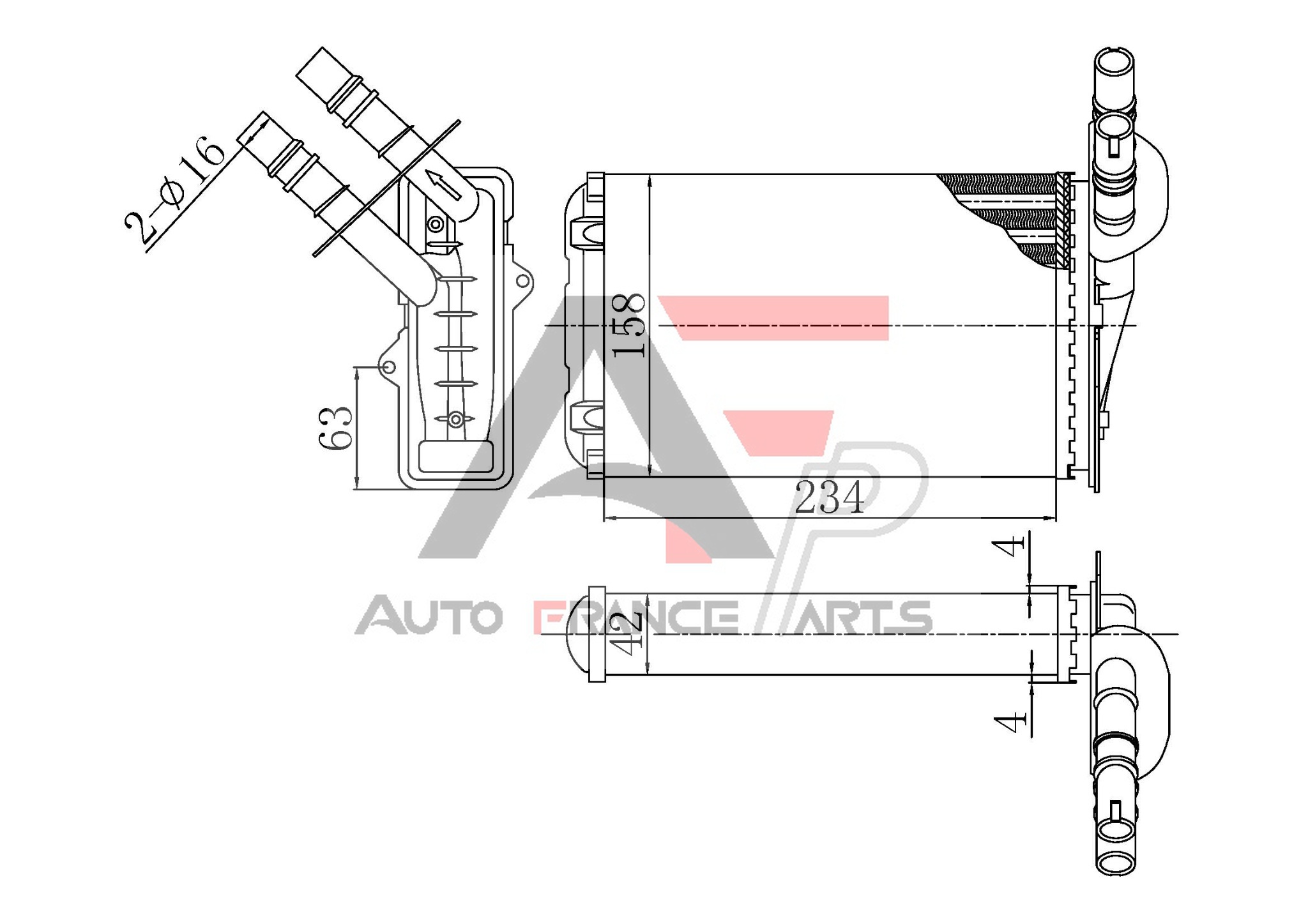 Výmenník tepla vnútorného kúrenia Auto France Parts