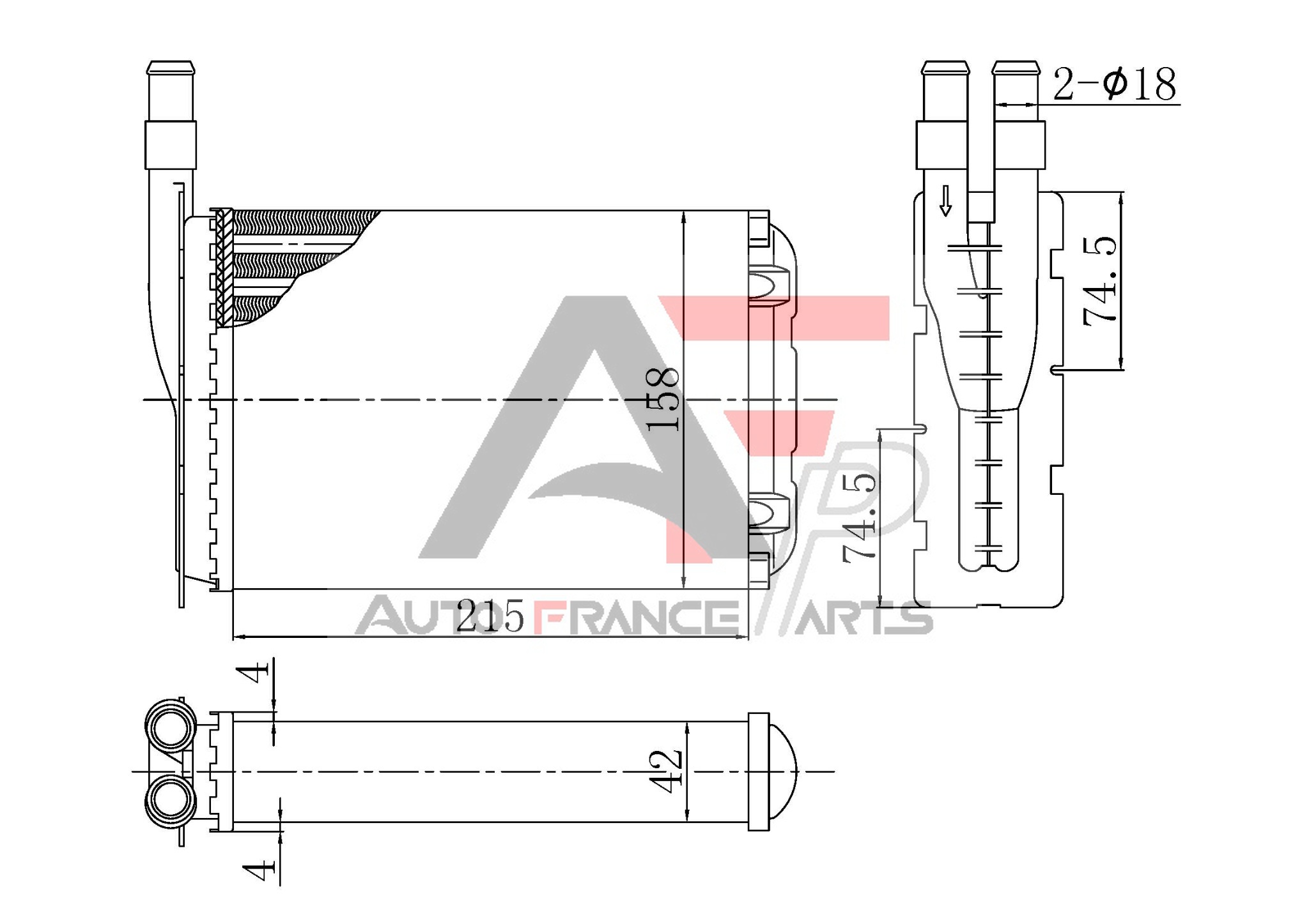 Výmenník tepla vnútorného kúrenia Auto France Parts