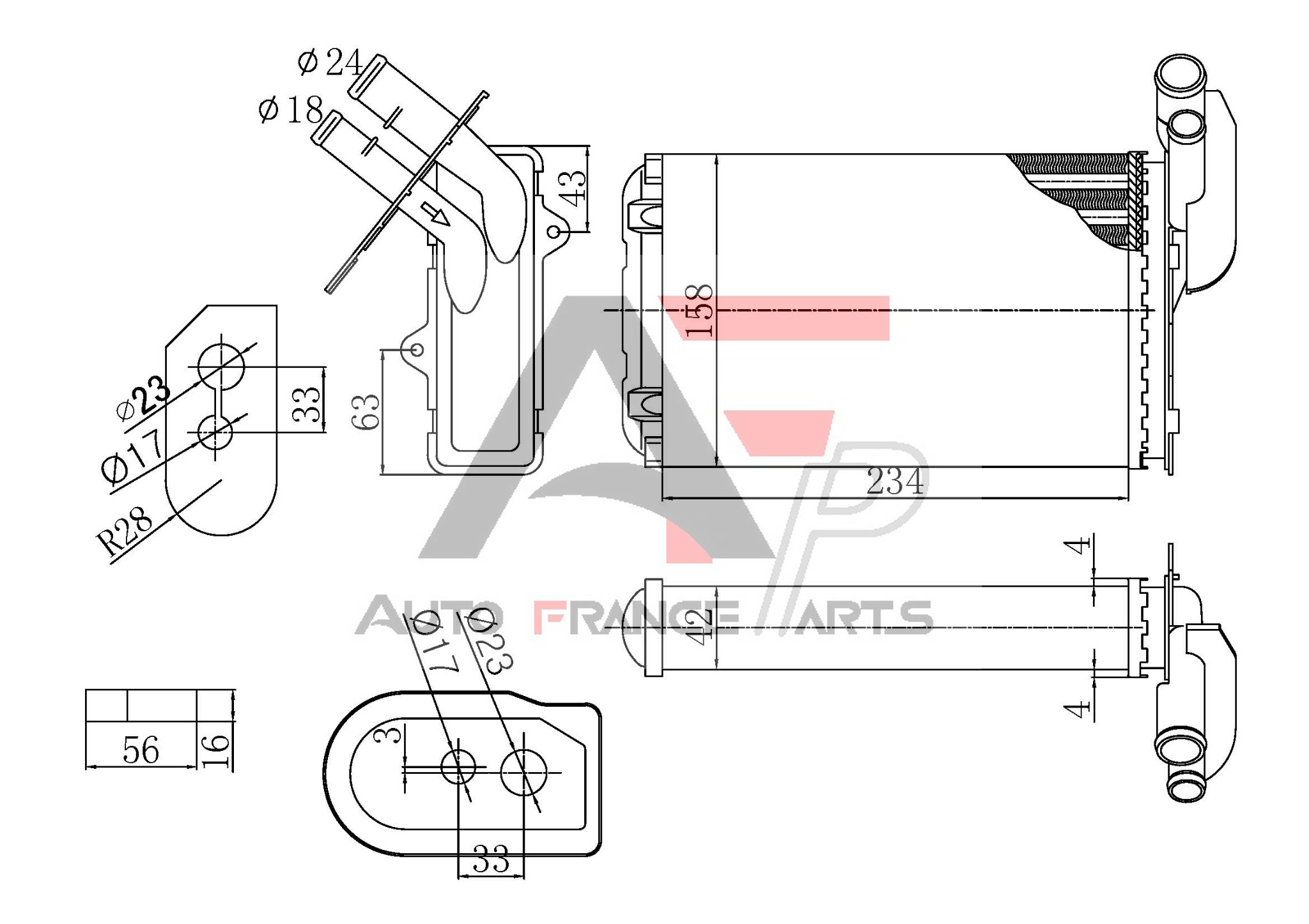 Výmenník tepla vnútorného kúrenia Auto France Parts