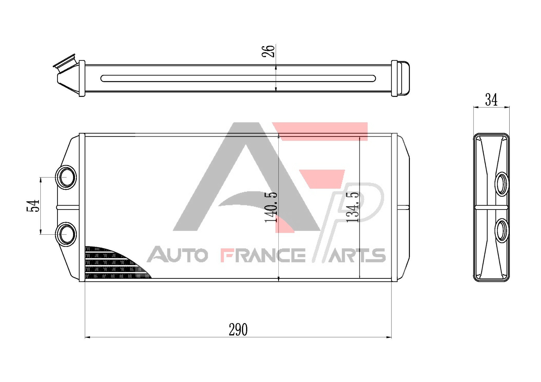 Výmenník tepla vnútorného kúrenia Auto France Parts