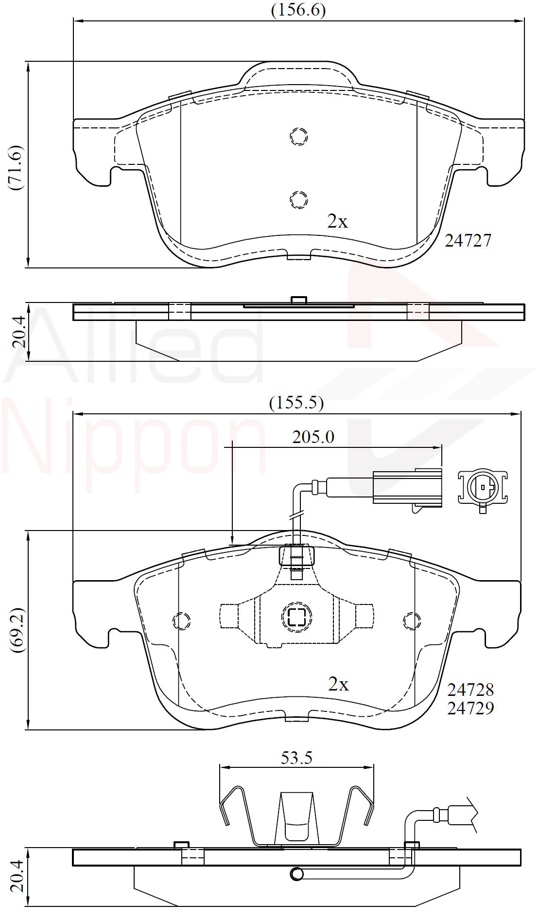 Sada brzdových platničiek kotúčovej brzdy Allied Nippon